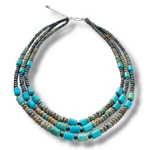 Jay King Multi Strand Necklace 18" African Turquoise New Blue Tan Western